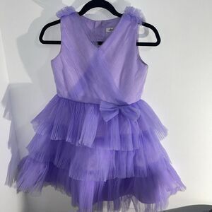 Girls Purple Ruffled Sleeveless Tulle ALine Special Occasion Party Dress Size 12